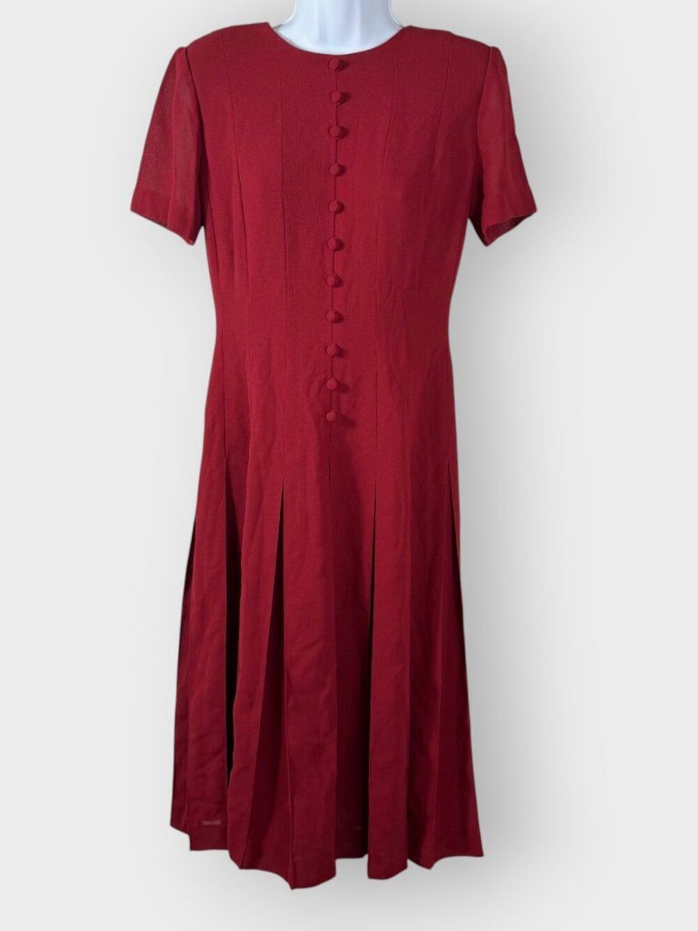 Vtg Talbots Midi Dress | 6P | Red | Pleated Skirt | Modest Traditional